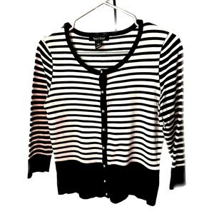 WHBM Elegant Fashion Black and White Stripe Cardigan NWOT